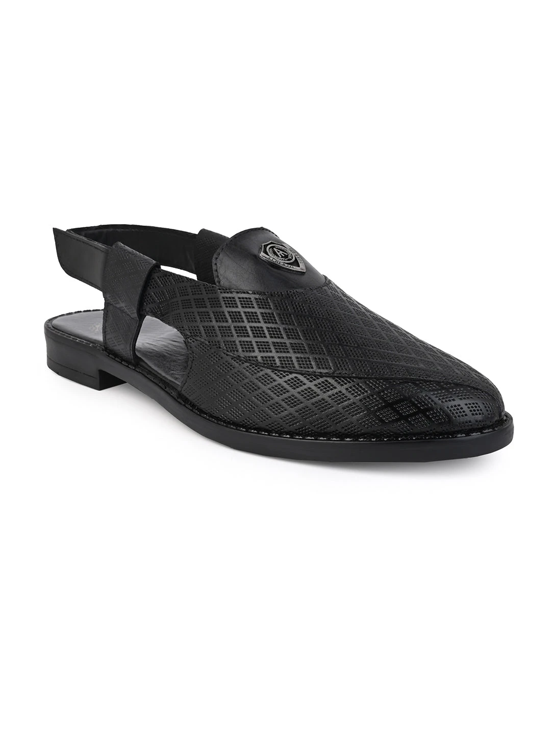 Alberto Torresi Genuine Black Leather Textured Peshawari Sandal With Padded Insole 4 Alberto Torresi Genuine Black Leather Textured Peshawari Sandal With Padded Insole - Image 2