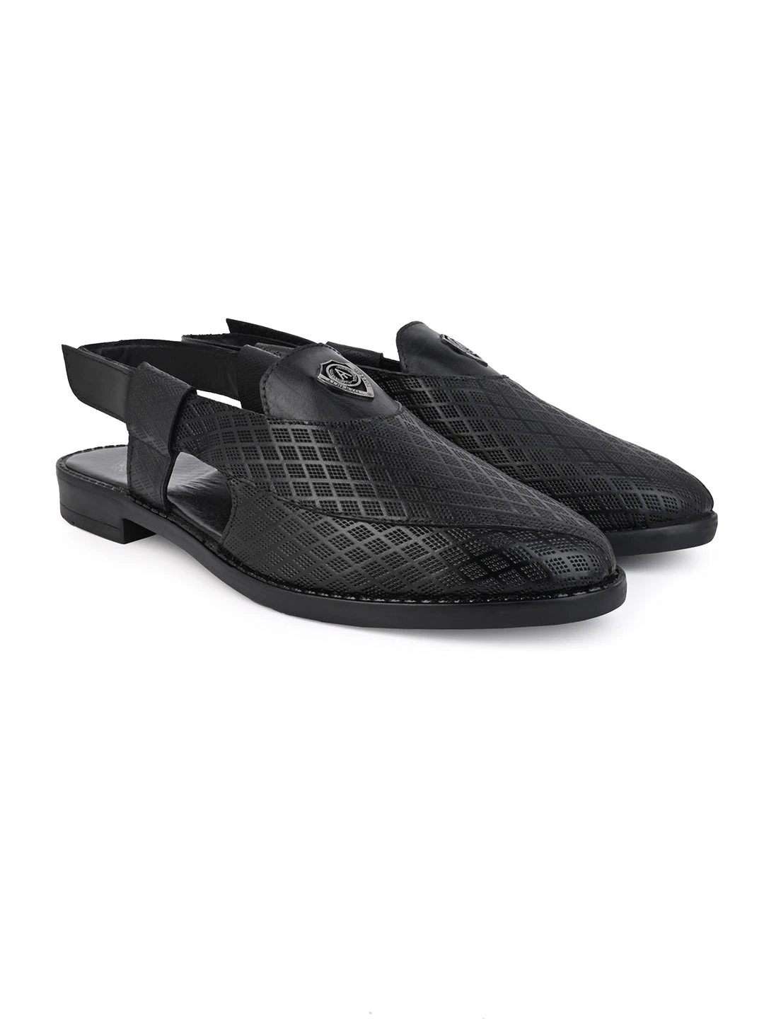 Alberto Torresi Genuine Black Leather Textured Peshawari Sandal With Padded Insole 6 Alberto Torresi Genuine Black Leather Textured Peshawari Sandal With Padded Insole - Image 4