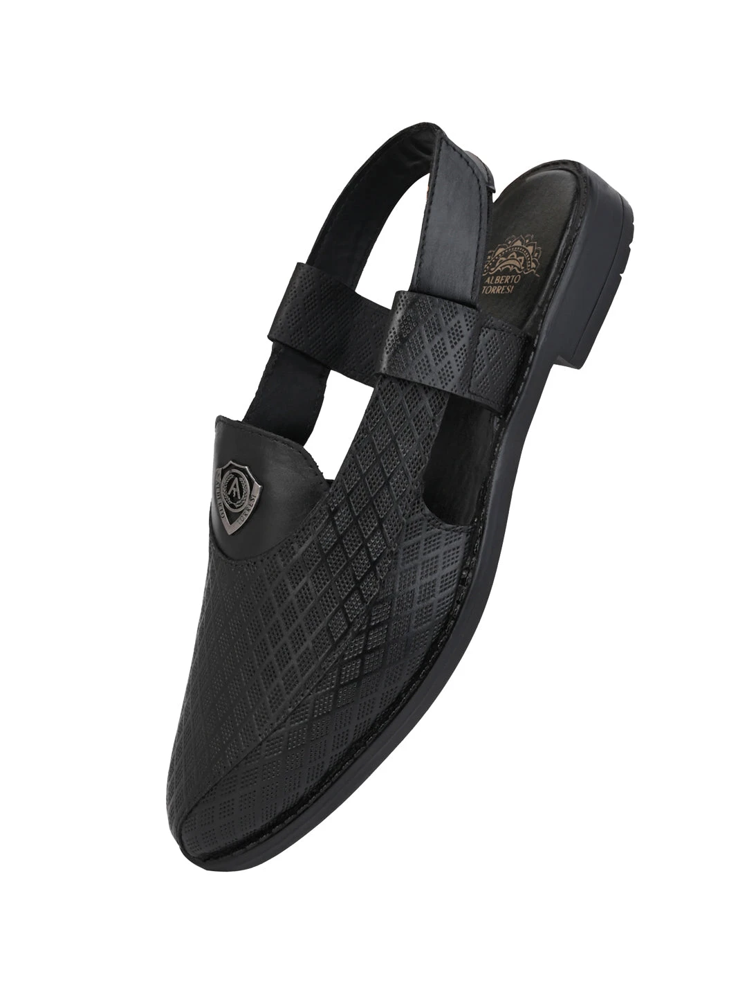Alberto Torresi Genuine Black Leather Textured Peshawari Sandal With Padded Insole 7 Alberto Torresi Genuine Black Leather Textured Peshawari Sandal With Padded Insole - Image 5