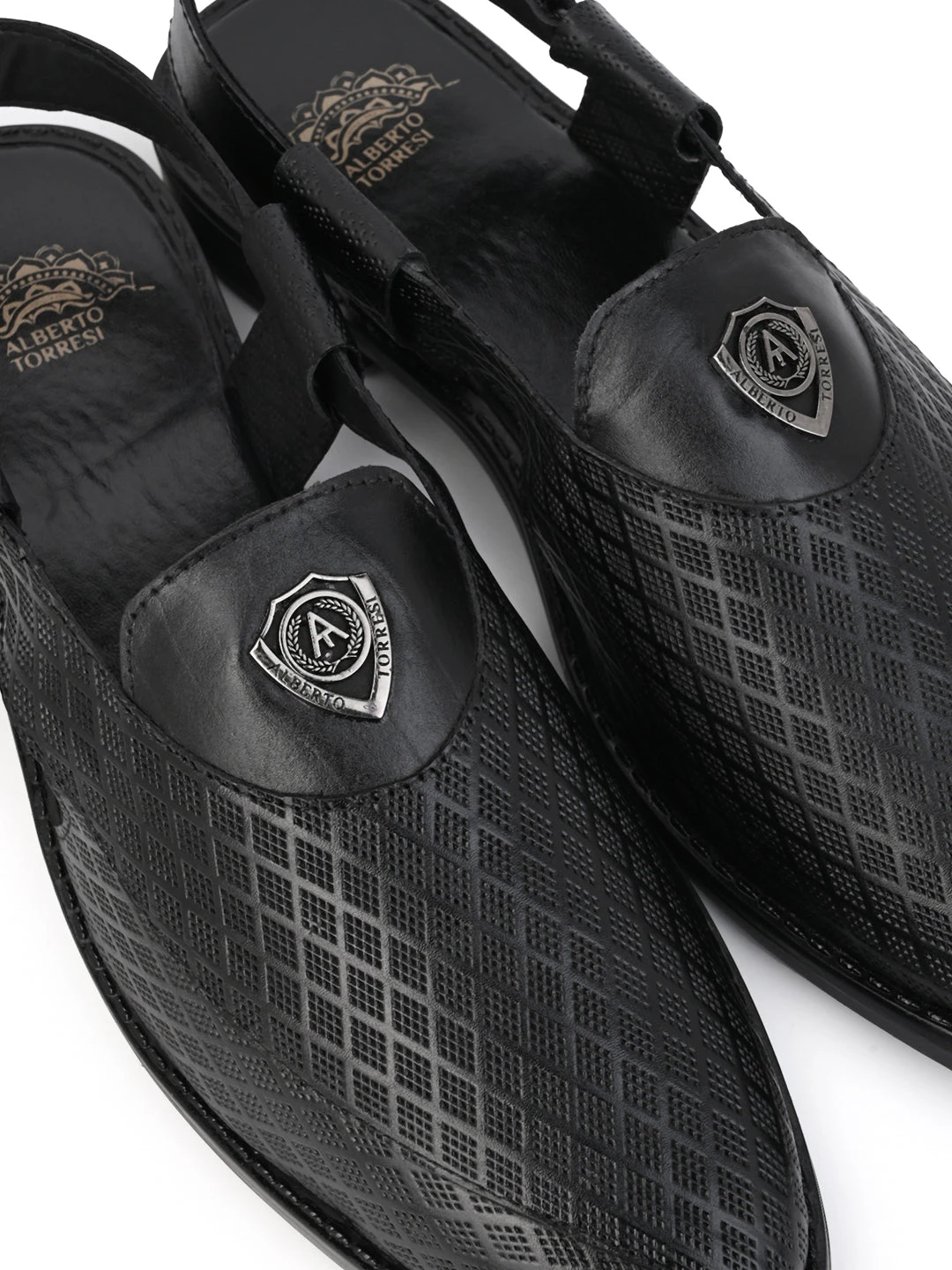 Alberto Torresi Genuine Black Leather Textured Peshawari Sandal With Padded Insole 8 Alberto Torresi Genuine Black Leather Textured Peshawari Sandal With Padded Insole - Image 6