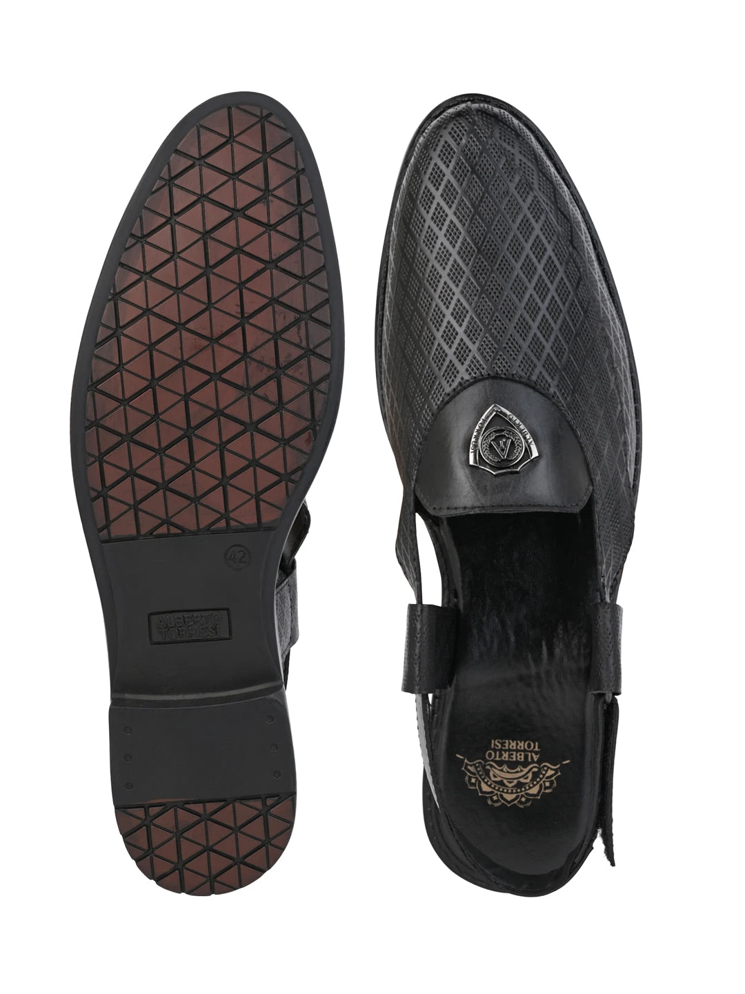 Alberto Torresi Genuine Black Leather Textured Peshawari Sandal With Padded Insole 10 Alberto Torresi Genuine Black Leather Textured Peshawari Sandal With Padded Insole - Image 8