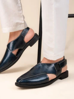 Alberto Torresi Blue Patent Crinkle Peshawari Sandal With Padded Insole