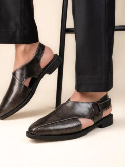 Alberto Torresi Grey Patent Crinkle Peshawari Sandal With Padded Insole