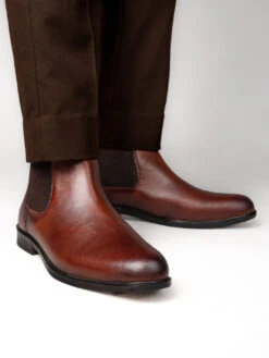 Alberto Torresi Tan Leather Chelsea Boots For Men