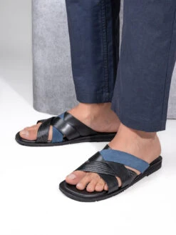 Alberto Torresi 270 Trendy Non Stitched StrapBlue Leather Slippers