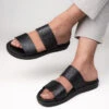 Alberto Torresi PVC Printed Branding Textured Black Leather Men Slippers -Modern Shoes World DSC 3140