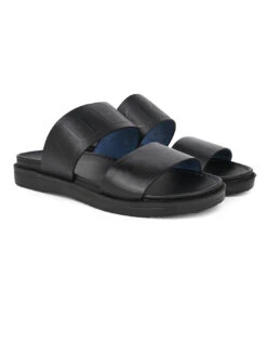 Alberto Torresi PVC Printed Branding Textured Black Leather Men Slippers -Modern Shoes World DSC 3852 2
