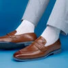 Alberto Torresi Hungary Series 610 Branded Sole Saddle Tan Loafers -Modern Shoes World DSC 7208 2