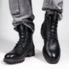 Black Leather Lace Up Boots -Modern Shoes World DSC 7987