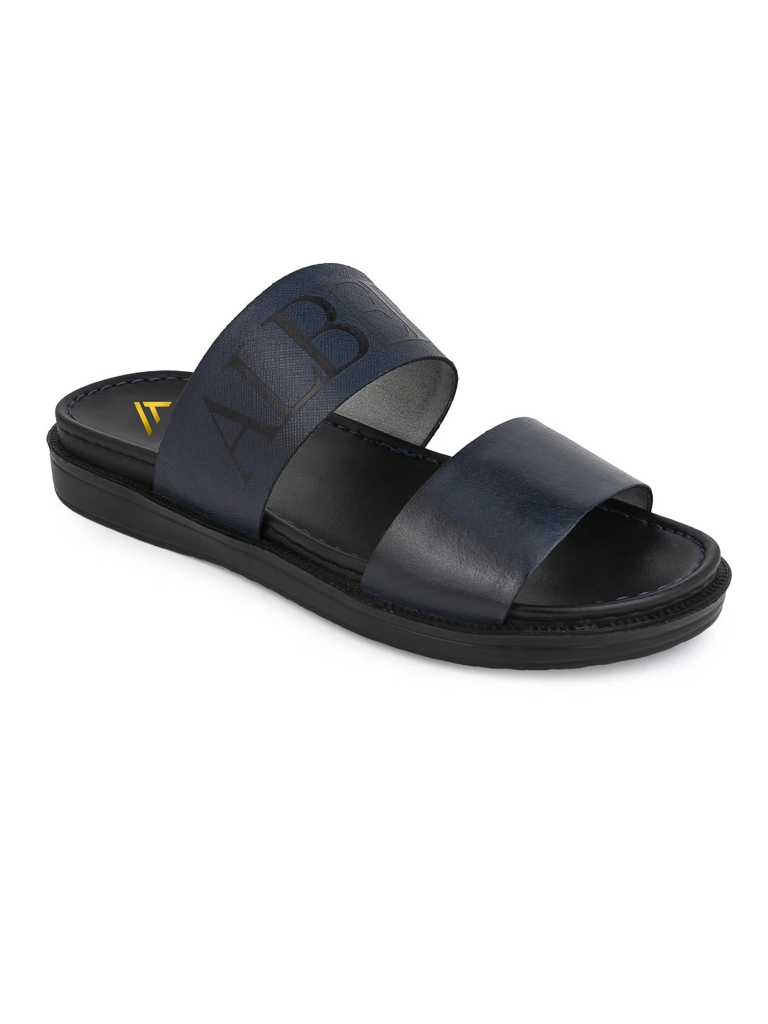 Alberto Torresi PVC Printed Branding Textured Blue Leather Men Slippers 4 Alberto Torresi PVC Printed Branding Textured Blue Leather Men Slippers - Image 2