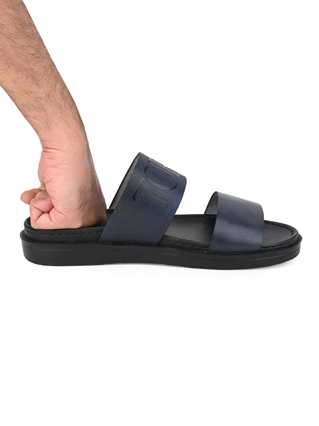 Alberto Torresi PVC Printed Branding Textured Blue Leather Men Slippers 10 Alberto Torresi PVC Printed Branding Textured Blue Leather Men Slippers - Image 8