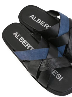Alberto Torresi 270 Trendy Non Stitched StrapBlue Leather Slippers -Modern Shoes World DSC 8436