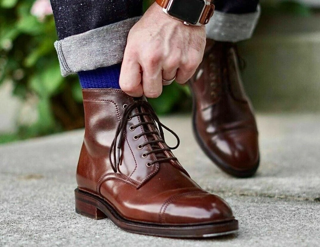 Modern Shoes World -Modern Shoes World handmade men brown cap toe ankle